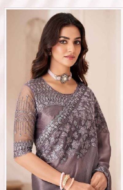 TFH SANDALWOOD 1307 COLOUR’S 1307A TO 1307F DESIGNER SARTIN CHIFFON SAREE WHOLESALER IN INDIA